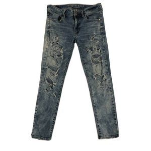 American Eagle Outfitters Denim Jeggings Ankle Distressed Ripped Jeans Size 6